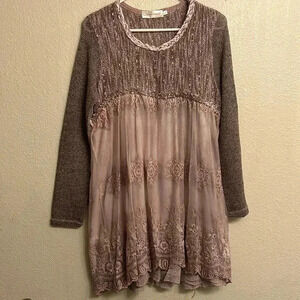 Simply Couture Women Dress Long Sleeve Semi-Crochet Lace Size Large